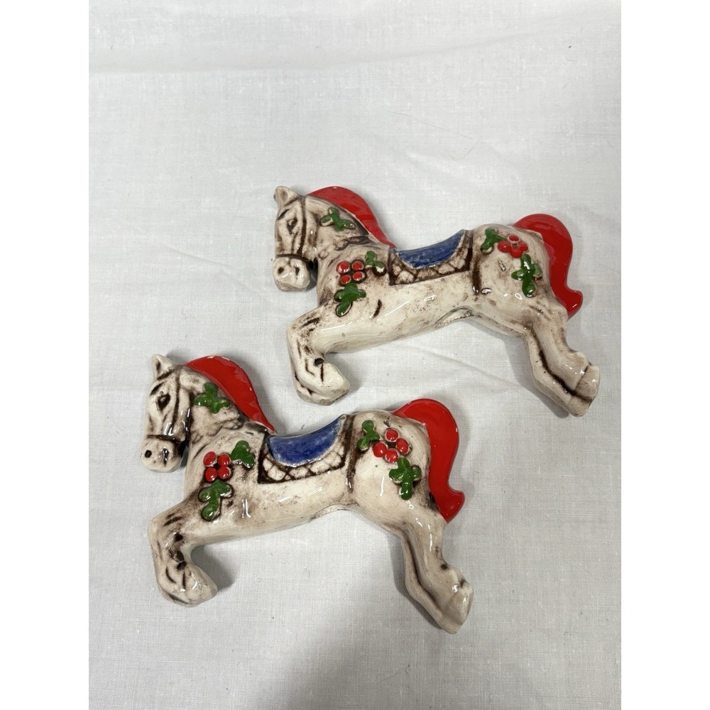 Lot 4 Vintage Gigi USA Ceramic‎ Horse Ornaments 3D Hand Painted Red Yellow Retro - Picture 6 of 15